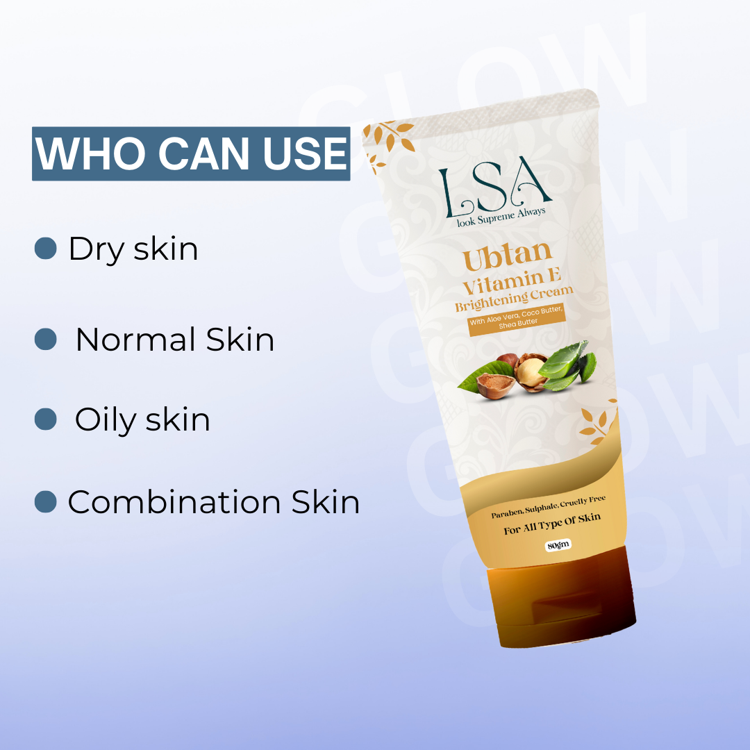 Ubtan Vitamin E Brightening Cream | 80gm | Hydrating Glow & Dark Spot Reduction