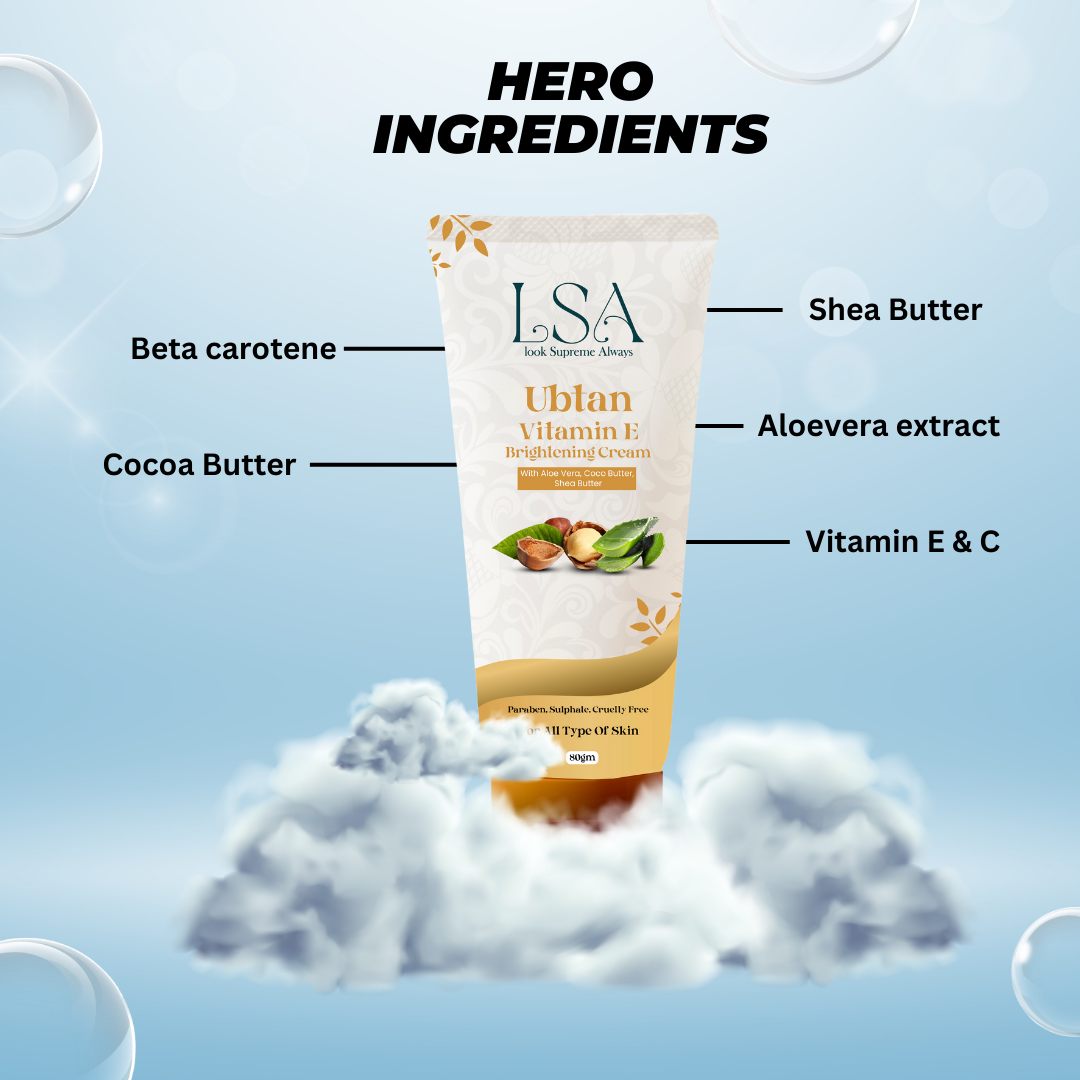 Ubtan Vitamin E Brightening Cream | 80gm | Hydrating Glow & Dark Spot Reduction