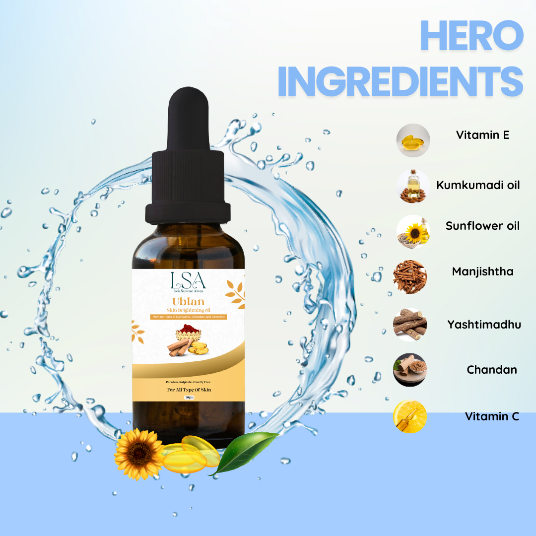 LSA Ubtan Kumkumadi Brightening Oil | 30ml | With Chandan & Vitamin E | Fades Pigmentation & Dark Spots